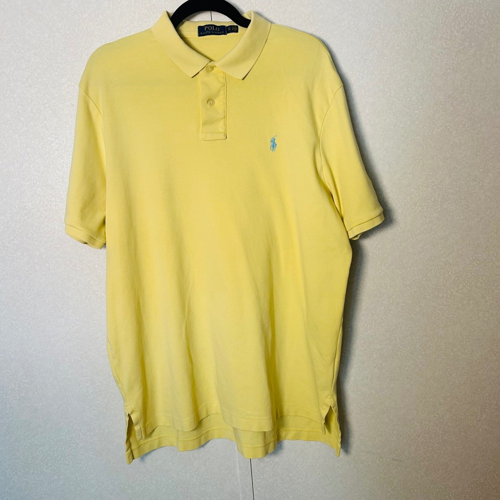 Polo Ralph Lauren XL Mens‎ Yellow solid short sleeve polo shirt blue pony logo